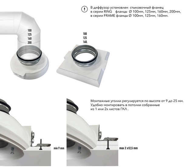 Диффузор под покраску скрытого монтажа SECRET SOFT FRAME D100мм